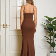 Maxi Dress Bodycon Mermaid Collar Cowl Draped Spaghetti Straps Gathered