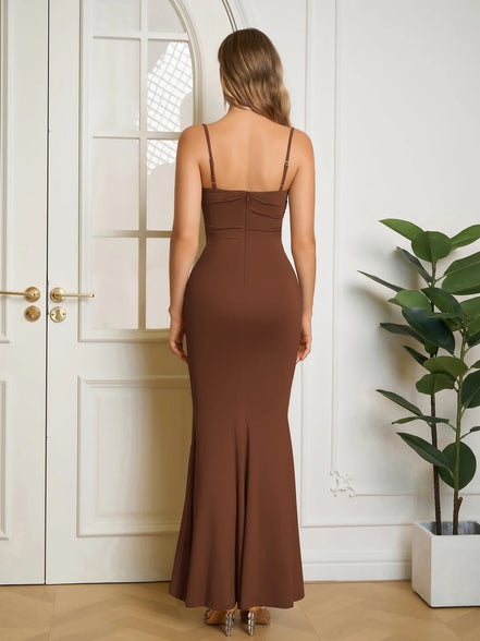 Maxi Dress Bodycon Mermaid Collar Cowl Draped Spaghetti Straps Gathered
