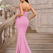 Maxi Dress Bodycon Mermaid Collar Cowl Draped Spaghetti Straps Gathered