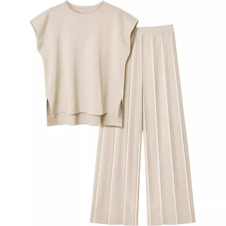Women's Knitted Vest and Wide-Leg Pants Set