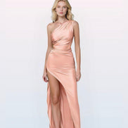 One Shoulder Ruched Satin Dress
