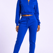 Sweat-shirt Court à Demi-Zippé pour Femme - Bleu Royal