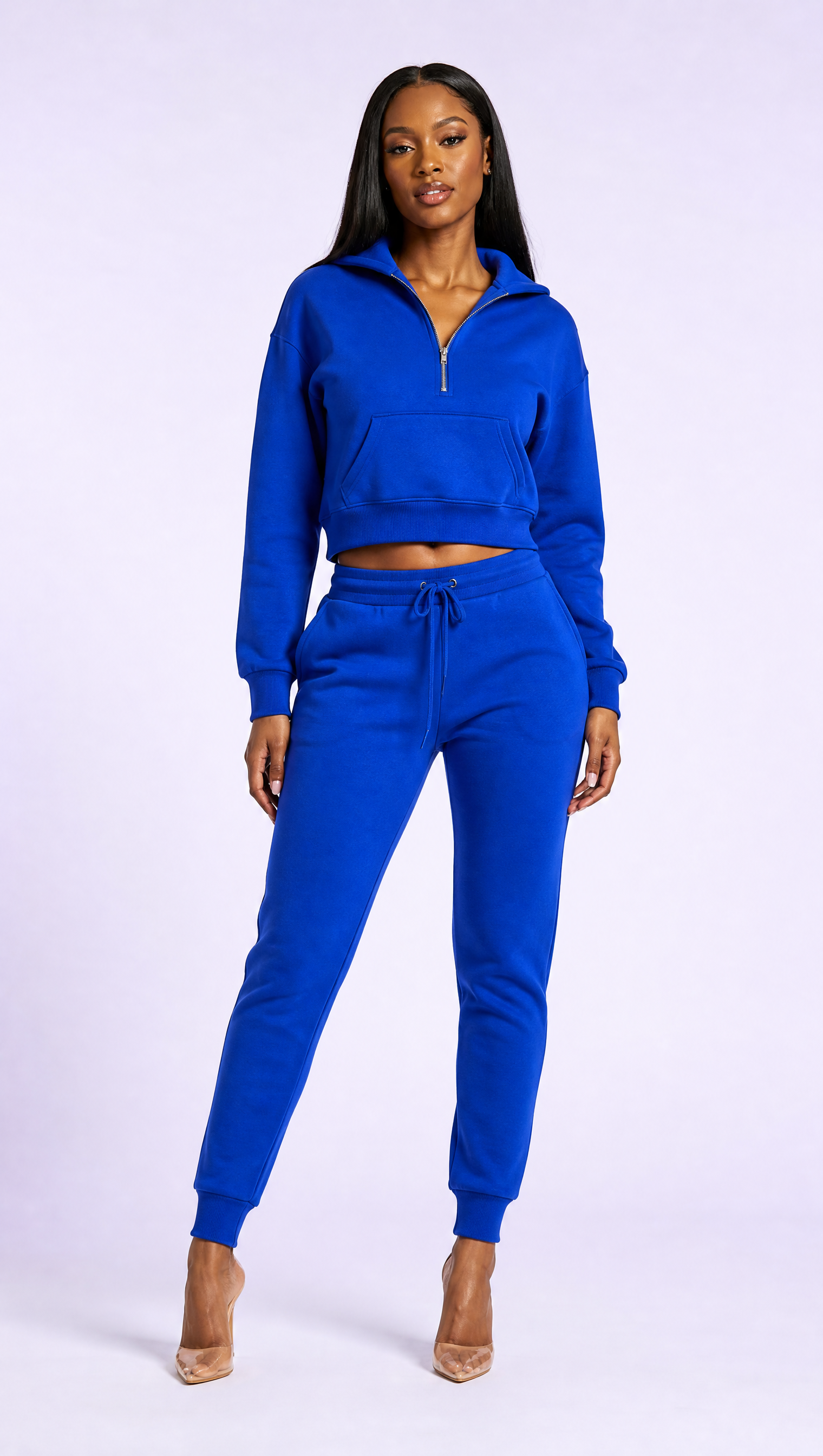 Sweat-shirt Court à Demi-Zippé pour Femme - Bleu Royal