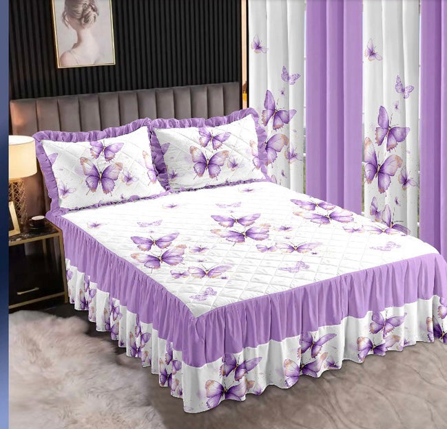 7-Piece King Comforter Set – Burnt Embroidered Quilted Coverlet + 4 Curtains