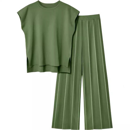 Women's Knitted Vest and Wide-Leg Pants Set