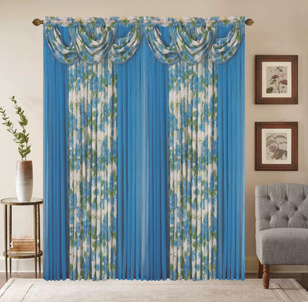 Juego completo de cortinas para ventana de 7 piezas — No requiere montaje, traslúcidas florales con cenefa de cuentas, 54x84