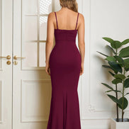 Maxi Dress Bodycon Mermaid Collar Cowl Draped Spaghetti Straps Gathered