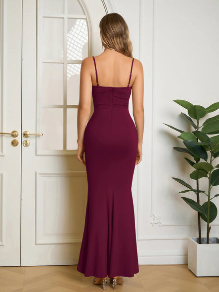 Maxi Dress Bodycon Mermaid Collar Cowl Draped Spaghetti Straps Gathered