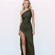 One Shoulder Ruched Satin Dress