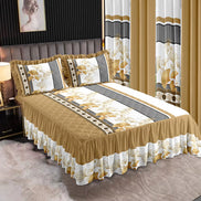 7-Piece King Comforter Set – Burnt Embroidered Quilted Coverlet + 4 Curtains
