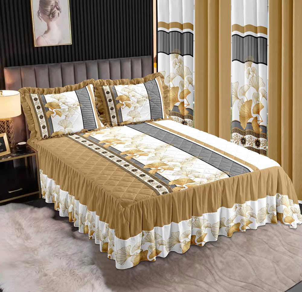 7-Piece King Comforter Set – Burnt Embroidered Quilted Coverlet + 4 Curtains
