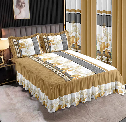 7-Piece King Comforter Set – Burnt Embroidered Quilted Coverlet + 4 Curtains