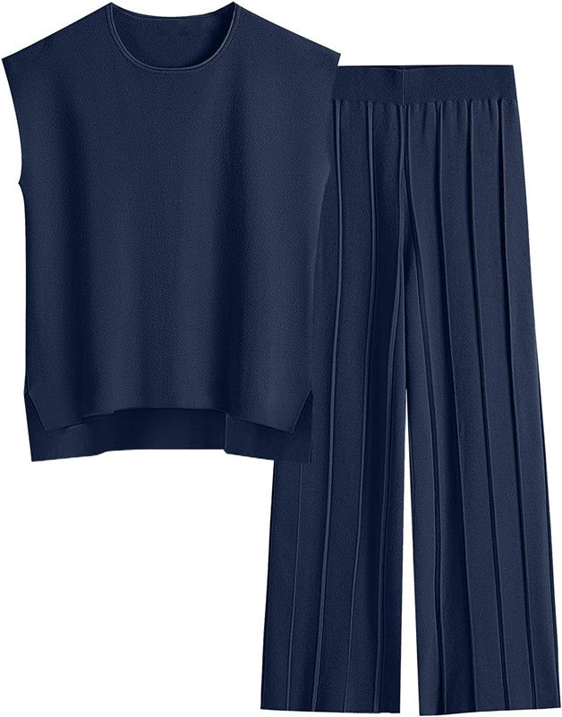 Women's Knitted Vest and Wide-Leg Pants Set
