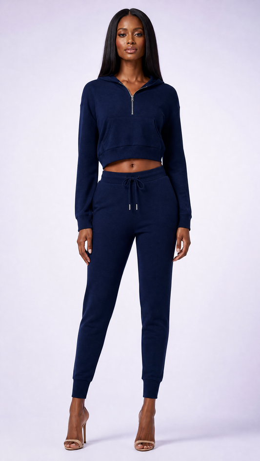 Sweat-shirt Court à Demi-Zippé pour Femme - Bleu Royal