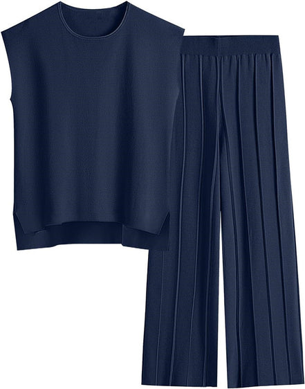 Women's Knitted Vest and Wide-Leg Pants Set