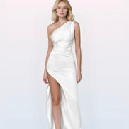 One Shoulder Ruched Satin Dress