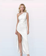 One Shoulder Ruched Satin Dress