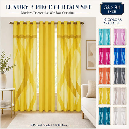 Juego de cortinas de lujo de 3 piezas con estampado geométrico - 52x94 Cortinas para ventana, 
10 colores disponibles