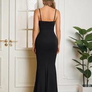 Maxi Dress Bodycon Mermaid Collar Cowl Draped Spaghetti Straps Gathered
