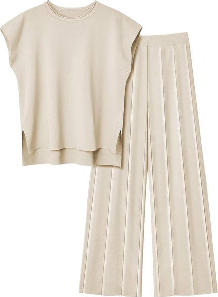 Women's Knitted Vest and Wide-Leg Pants Set