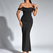 Fishbone Mesh Pleated Bodycon Dress