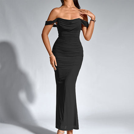 Fishbone Mesh Pleated Bodycon Dress