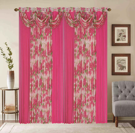 Window Curtain Set – Waterfall Valance with Beads, 2-Panel Set