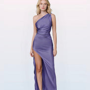 One Shoulder Ruched Satin Dress