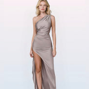 One Shoulder Ruched Satin Dress