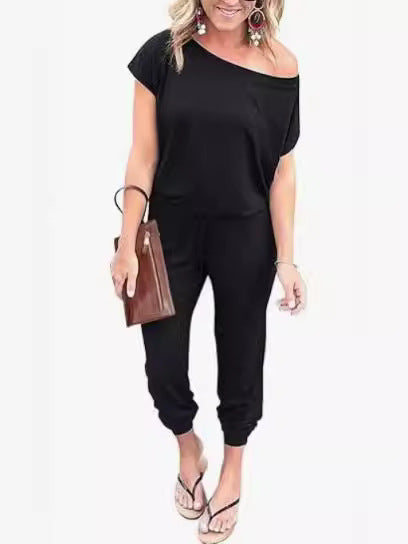 Womens One-Shoulder Pocket Jumpsuit