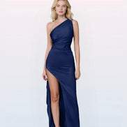 One Shoulder Ruched Satin Dress