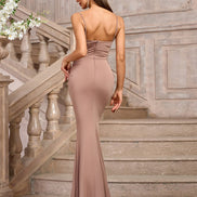 Maxi Dress Bodycon Mermaid Collar Cowl Draped Spaghetti Straps Gathered