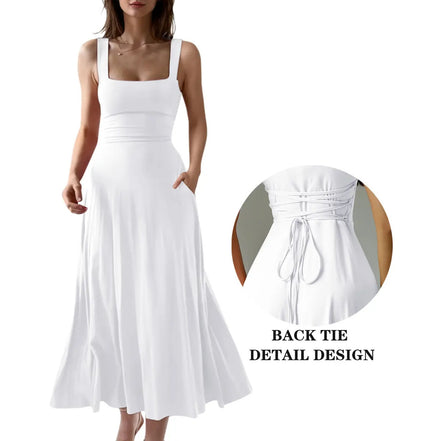 Women's Solid Color Tie-Strap Dress