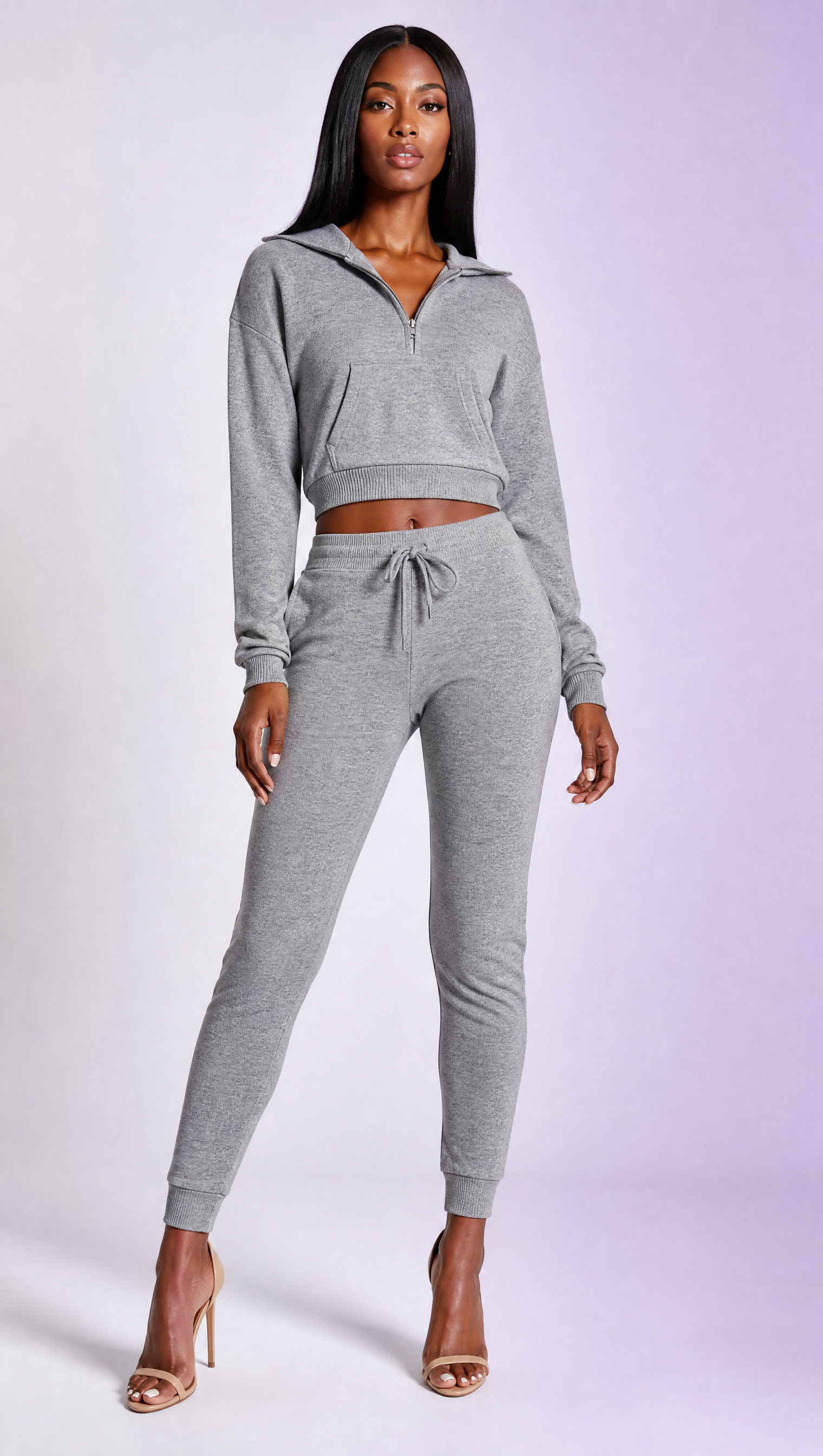 Sweat-shirt Court à Demi-Zippé pour Femme - Bleu Royal