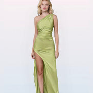 One Shoulder Ruched Satin Dress
