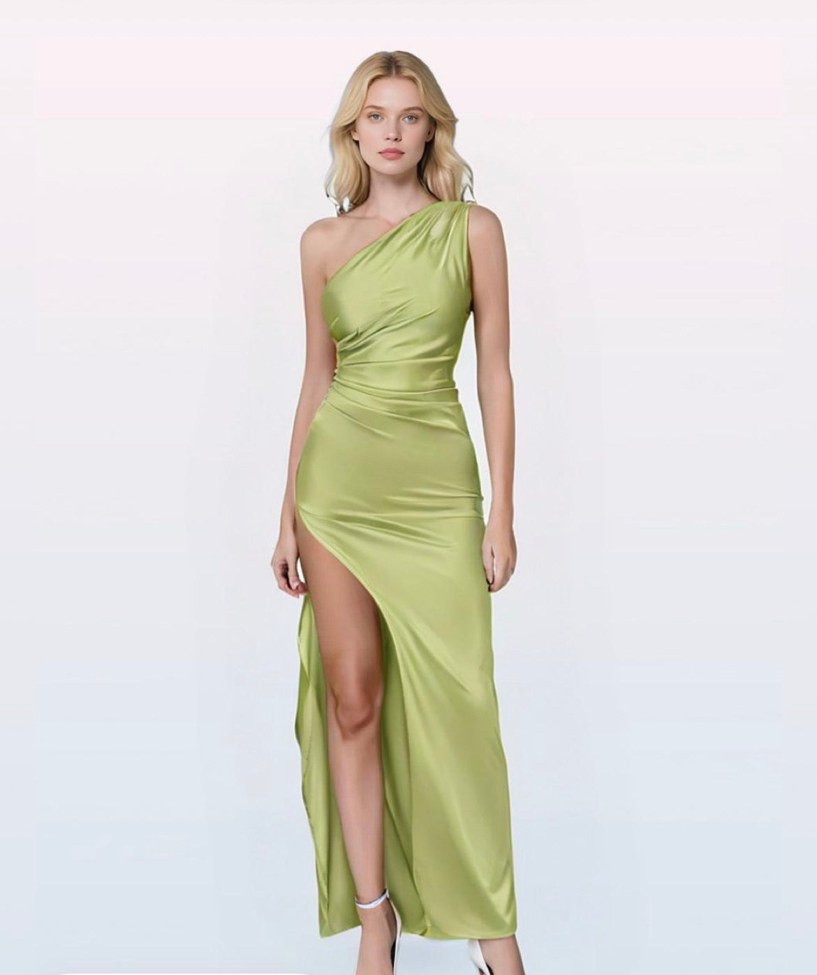 One Shoulder Ruched Satin Dress