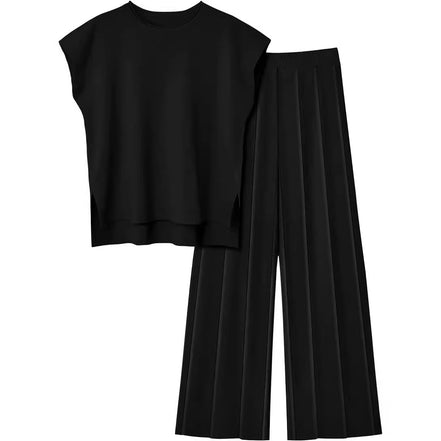 Women's Knitted Vest and Wide-Leg Pants Set