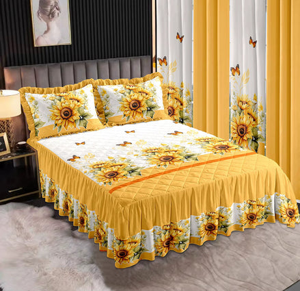 7-Piece King Comforter Set – Burnt Embroidered Quilted Coverlet + 4 Curtains