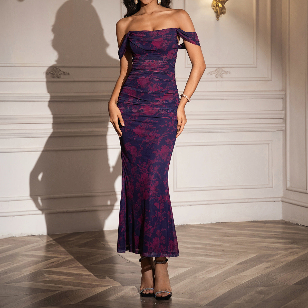 Fishbone Mesh Pleated Bodycon Dress