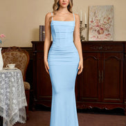 Maxi Dress Bodycon Mermaid Collar Cowl Draped Spaghetti Straps Gathered