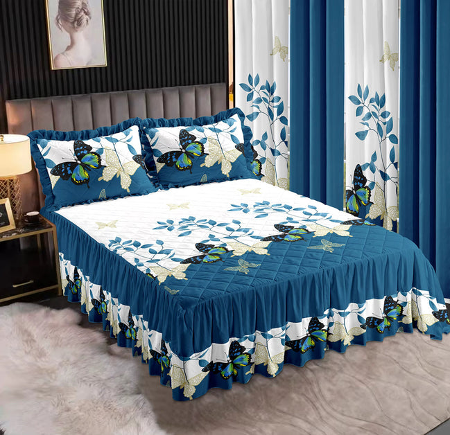 7-Piece King Comforter Set – Burnt Embroidered Quilted Coverlet + 4 Curtains