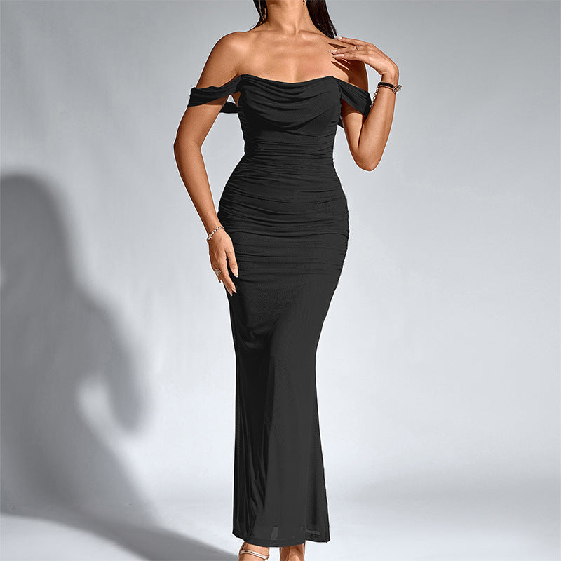 Fishbone Mesh Pleated Bodycon Dress