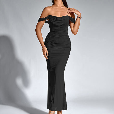 Fishbone Mesh Pleated Bodycon Dress