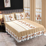 7-Piece King Comforter Set – Burnt Embroidered Quilted Coverlet + 4 Curtains