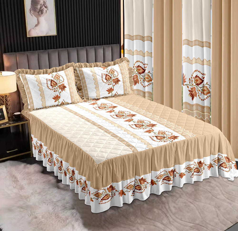 7-Piece King Comforter Set – Burnt Embroidered Quilted Coverlet + 4 Curtains