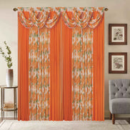 Window Curtain Set – Waterfall Valance with Beads, 2-Panel Set