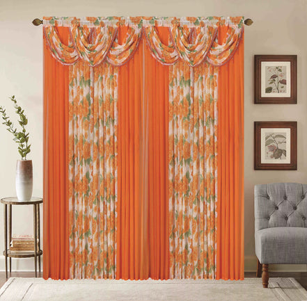 Window Curtain Set – Waterfall Valance with Beads, 2-Panel Set