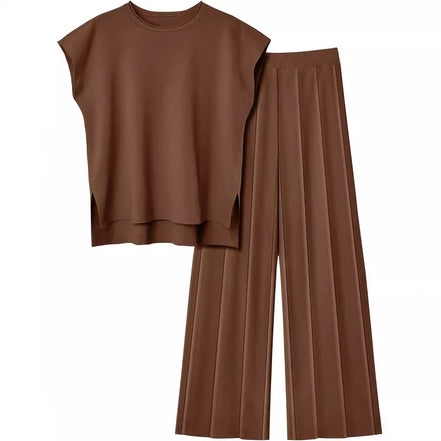 Women's Knitted Vest and Wide-Leg Pants Set