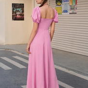 Maxi Dress Off Shoulder Puffy Sleeves Tie Front Bust Gathered High Slet