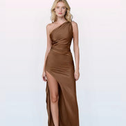 One Shoulder Ruched Satin Dress